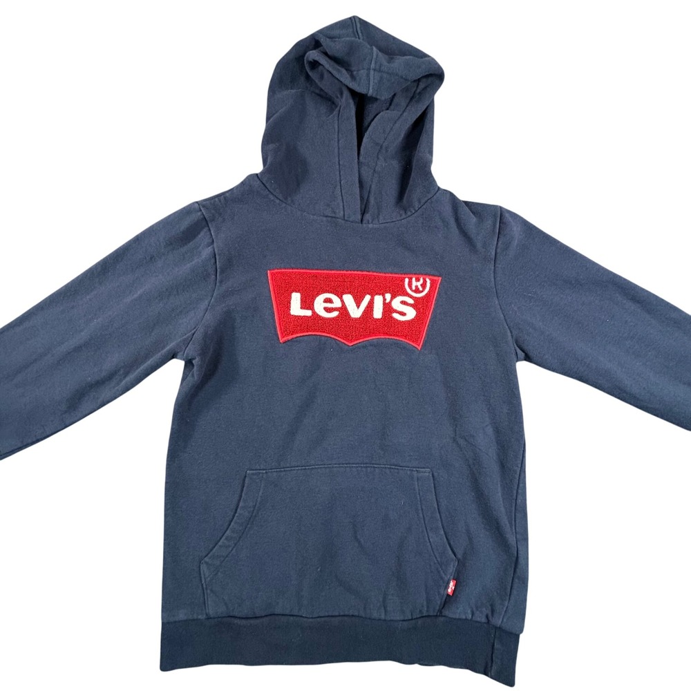 Levi's Kids Blue Pullover Hoodie‎ Sweatshirt Red Logo Large L Youth Boys